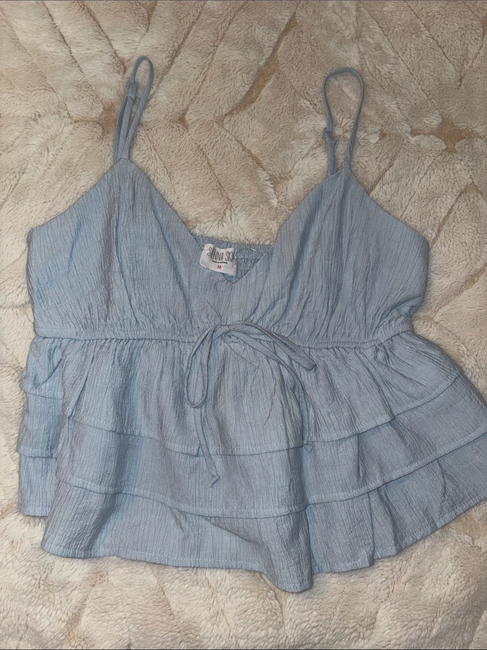 Sienna Sky Light Blue Tiered Tie-Front Cami